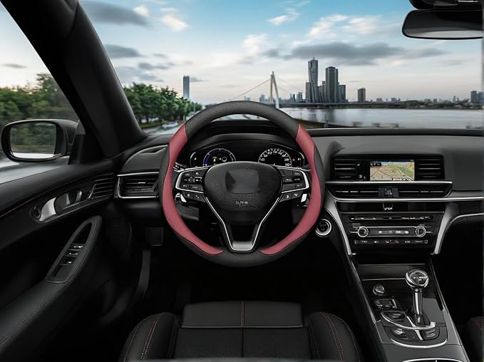 Universal Car Microfiber Leather Steering Wheel Cover Anti-Slip for 14.5"-15" (Black-Gray)