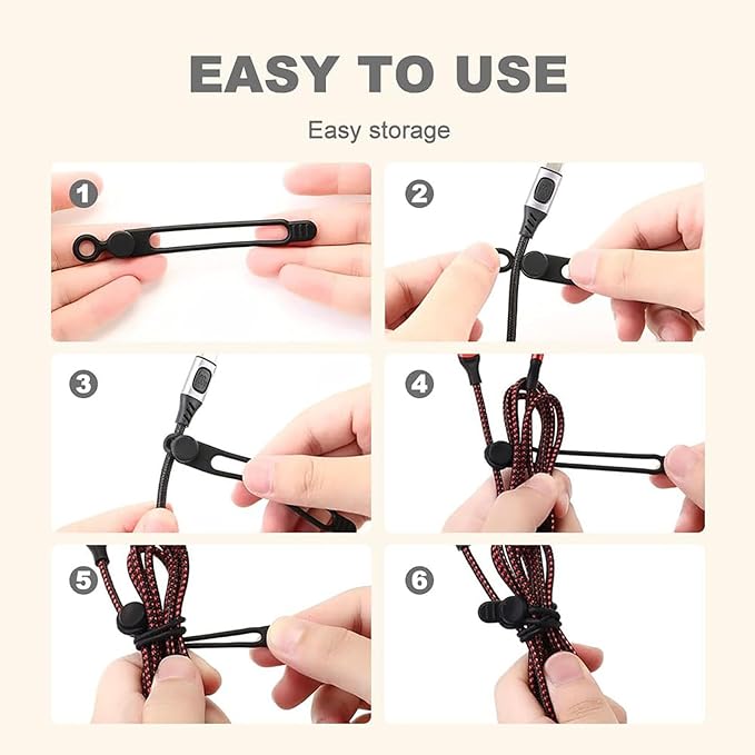 Silicone Cable Ties, Data Cable Organizer Reusable Cable Management Organizer, Multipurpose Elastic Cord Organizer for Bundling and Fastening Cable Cords Wires for Travel/Office/Home (Black, 10Pack)