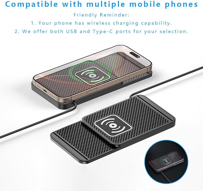 Wireless Charging Pad for Car for Acura MDX 2001-2020 2022-2026, Non-Slip Type C/USB 20W Fast Phone Charging Pad DIY Trim-to-Fit No Interior Damage,B&Type-C