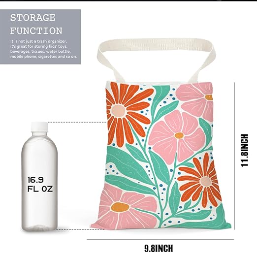 Pykfrhh Boho Floral Car Trash Can, Car Trash Bag Hanging, Waterproof Cars Back Seat Hanging Organizer and Storage Trash Bags for Vehicle Travelling Camping