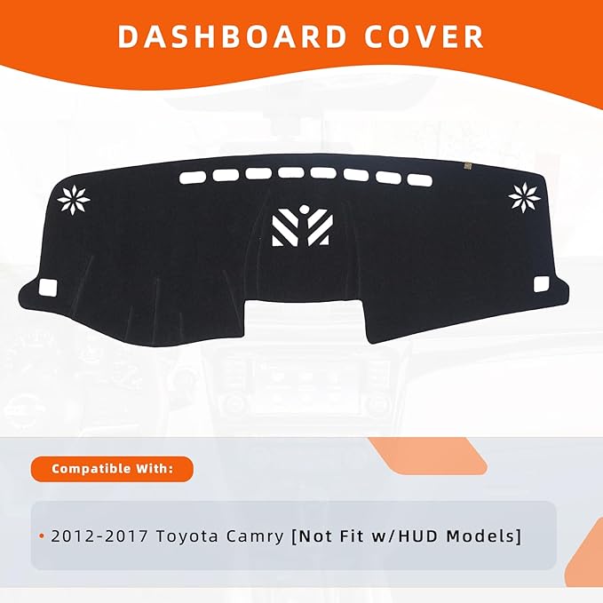 KEYOOG Dashboard Cover Dash Mat Fit for to-yota Camry 2017-2012 (for Left Hand Drive),Car Dash Board Mat Anti-Glare Carpet,Non-Slip Pad Sunshield Protector (Black)