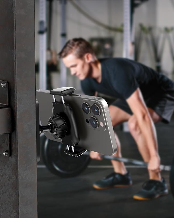 APPS2Car Magnetic Phone Holder for Gym, Alloy Base and Joint 360 Adjustable, Compatible with 4.7-6.9" All Phones & Heavy Case, Grey