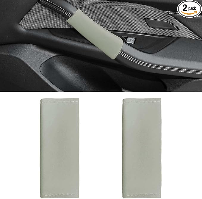 2PCS Car Grab Handle Cover, Anti-Scratch Auto Inner Front Rear Door Pull Handle Cover, PU Leather Door Grip Gloves Protector Auto Interior Decoration Accessories for Car, Truck, SUV (Grey)