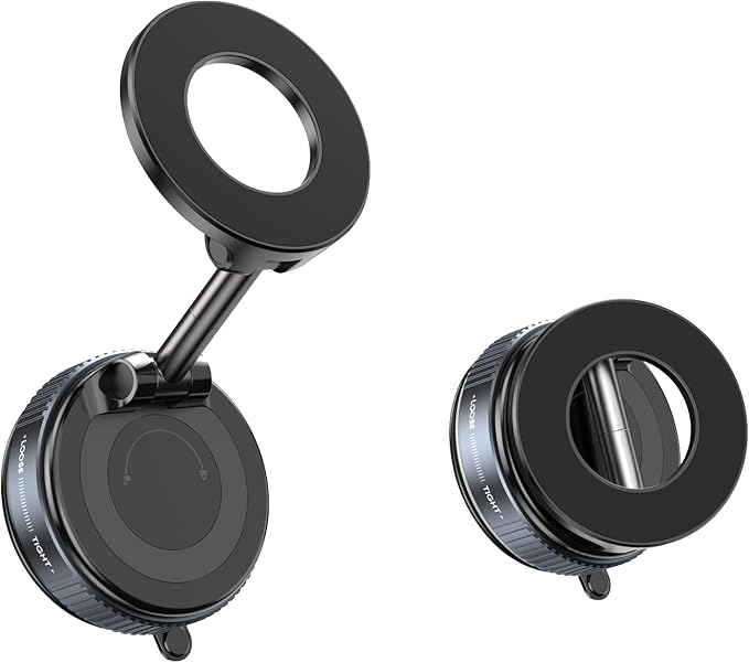 Vacuum Magnetic Car Phone Holder – 360° Rotatable, Reinforced 96LBS Suction Cup Mount Compatible with MagSafe for iPhone & Android, Portable for Car, Gym & Mirror (Black)