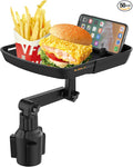 Qihoo Car Cup Holder Tray Table Multifunctional Car Tray for Eating 360° Swivel Adjustable Car Food Eating Tray Table and Base with Extra Phone Slot（Enhanced Tray deepening） Black