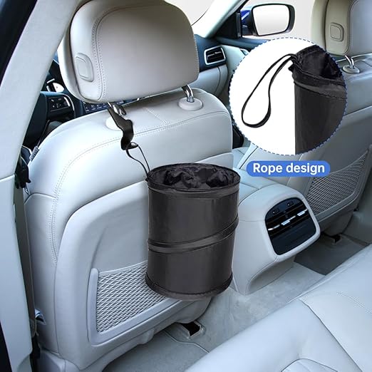 2pcs Collapsible Pop-up Car Trash Can with Elastic Band Hanging Multipurpose Trash Bin for Car/Home (Black)