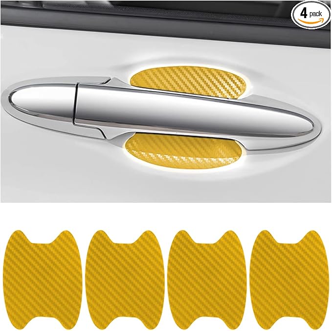 4PCS Car Door Handle Protector Sticker, Universal Carbon Fiber Anti-Scratches Auto Door Handle Protective Film for Most Car Handles（Gold/4PCS）