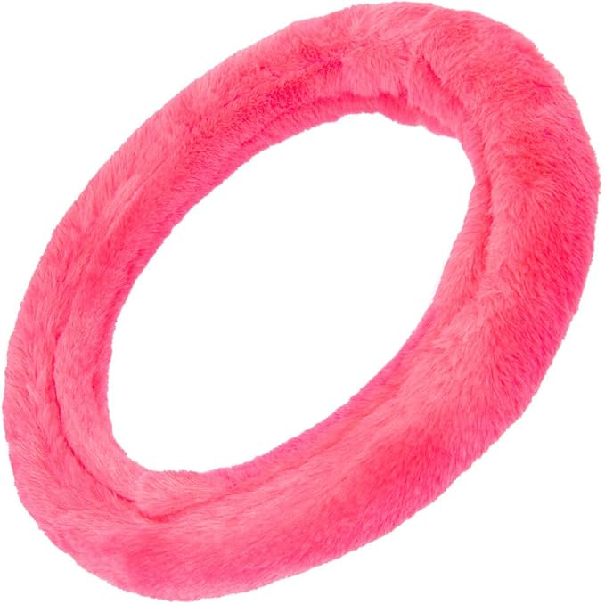 Carbella Faux Fur Steering Wheel Cover for Women – Wool Sheepskin Fluffy Fleece Warm and Cozy Comfort for Hands in Winter, Fits Most Steering Wheel Sizes 14.5 - 15 inch, Hot Pink