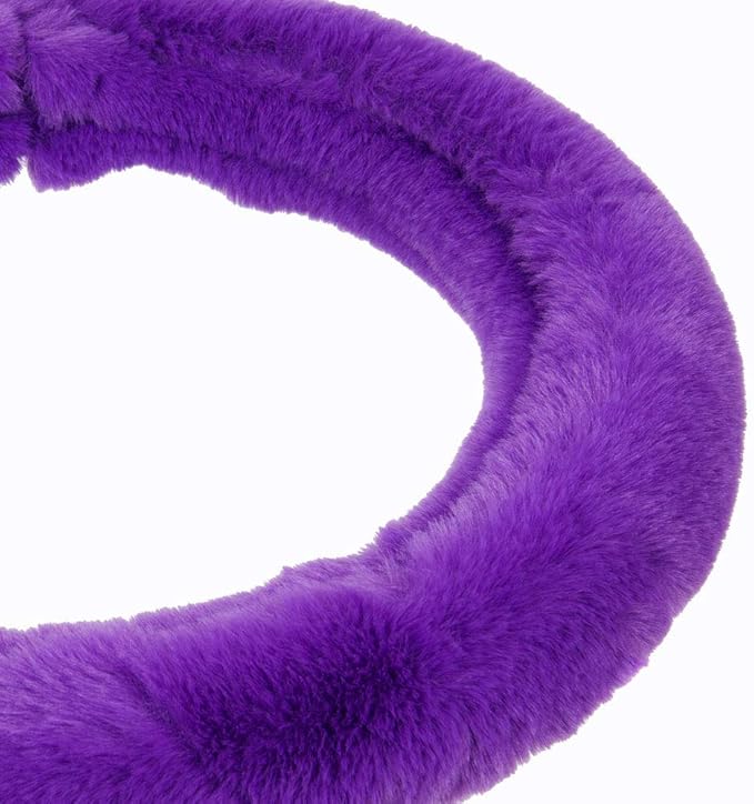 Carbella Faux Fur Steering Wheel Cover for Women – Wool Sheepskin Fluffy Fleece Warm and Cozy Comfort for Hands in Winter, Fits Most Steering Wheel Sizes 14.5 - 15