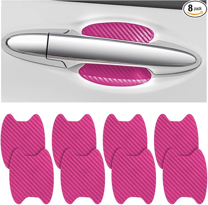8PCS Car Door Handle Sticker, Carbon Fiber Anti-Scratches Car Door Cup Protector, Non-Marking Auto Door Handle Protective Film for All Cars (Pink/8PCS)