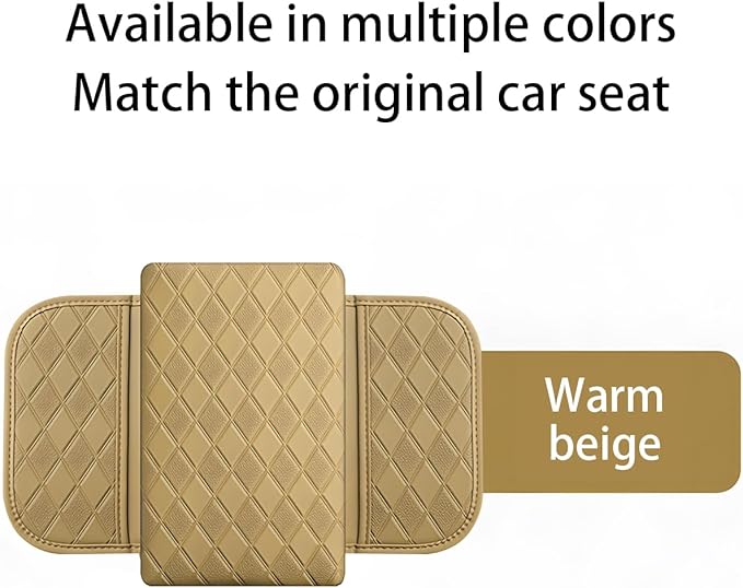 Car Center Console Cover, Leather Vehicle Armrest Pad with 2 Side Storage Bags, Comfortable Auto Interior Middle Console Storage Box Cushion Accessories, Universal for Most Cars (Beige-1)