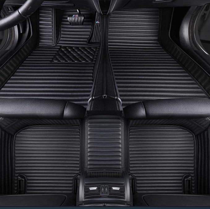 Custom Waterproof Leather Car Floor Mats Fit for Most Car SUV Truck & Sportscar All Weather Protection Vehicles (Black Stripe)
