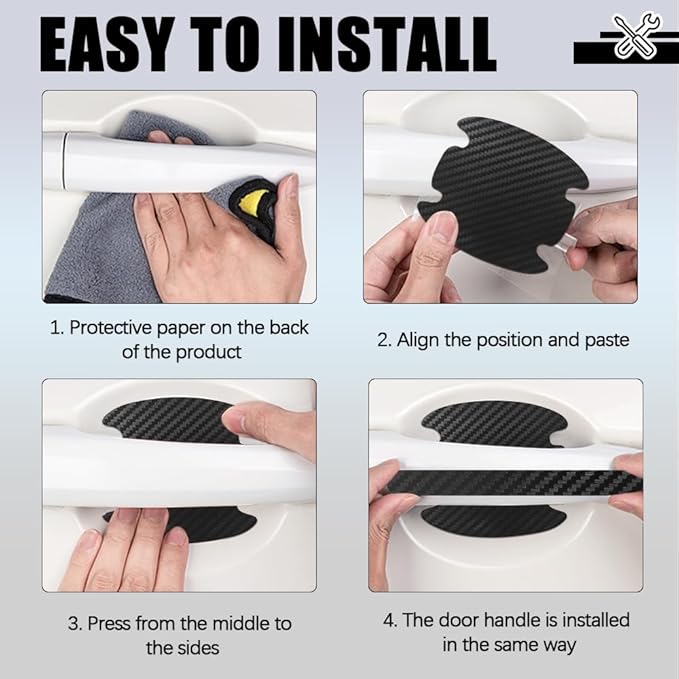 8PCS Car Door Handle Scratch Protectors, Carbon Fiber Car Door Handle Bowl Sticker, Universal Door Handle Protective Film for Most Cars (Black)