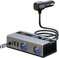 Retractable Cigarette Lighter Splitter, USB Car Charger Adapter with PD 65W, 2 Sockets with Independent Switches, TSNAM 12V/24V Car Splitter with LED Display