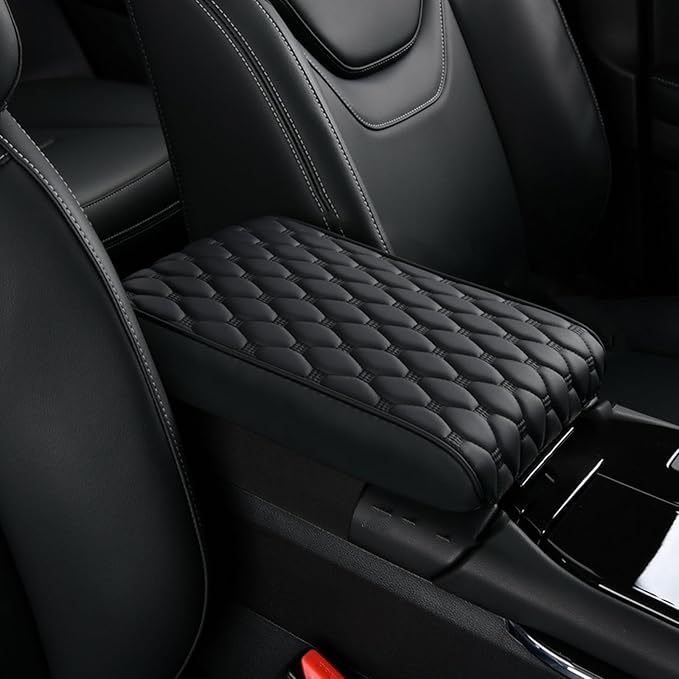 Automobile Armrest Covers for SsangYong Korando/Musso/Rexton/Torres/Actyon/Chairman, Center Console Armrest Box Booster Cushion, Auto Console Pad, Interior Accessories,B-Black