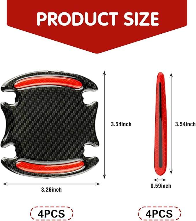 ijuicy 4 Set Reflective Car Door Handle Bowl Sticker, Carbon Fiber Car Door Handle Scratch Protector Cover (Red)