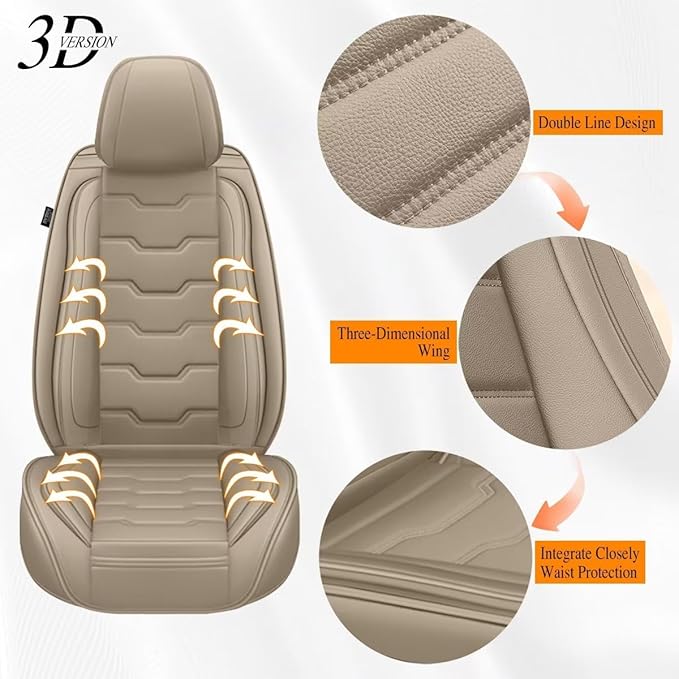 DISUTOGO Seat Covers Fit for Cube 2009-2014 Front Seat Covers Faux Leather Car Seat Covers Breathable Waterproof Car Seat Protector (2 Seats, Beige)