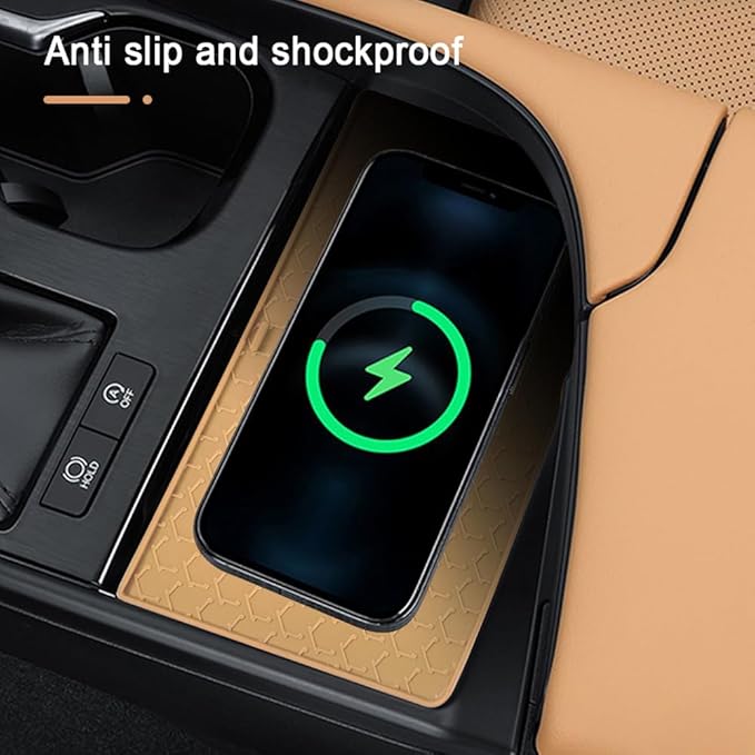 Center Console Mat Wireless Charging Mat Compatible with Lexus ES ES250 ES300h 2022 2023 2024 Car Non Slip Wireless Charger Silicone Cover Pad (Brown)