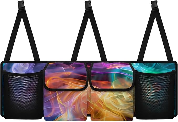 Back Seat Trunk Organizer Hanging Car Organizer Trunk Foldable Cargo Storage with Pockets& 3 Adjustable Straps 37.01x11.81 inch,Car Decoration,Colorful Smoke Abstract Art