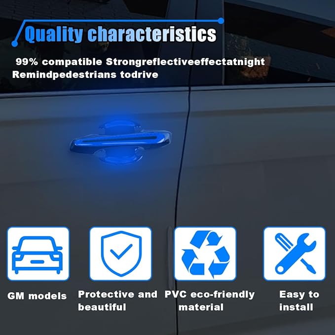 8PCS Reflective Car Door Handle Protector Sticker, Carbon Fiber Auto Door Handle Cup Paint Guard Protective Film, Anti-Scratches Car Door Handle Bowl Sticker, Self-Adhesive & Non-Marking (Blue)