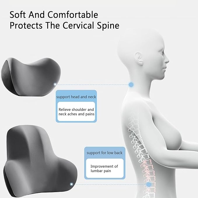Car Headrest & Lumbar Support Cushion, Car Headrest Pillow, Ergonomic Car Seat Lumbar Cushion for Pain Relief, Memory Foam & Breathable Removable Cover, Car Neck Pillow for Driving, Traveling (Black)