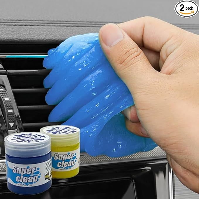 KWBLWFCar Cleaning Gel 2Pcs for Air Vents, Cup Holders & Keyboards – Reusable Sticky Putty Dust Cleaner for Auto Interior, Home Electronics, Office Desks – Detailing Gel (Blue/Yellow)