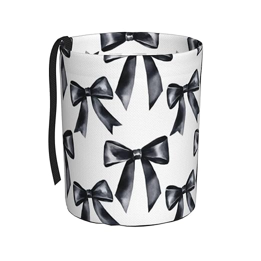 Black Satin Bow Car Trash Can Leak-Proof Waterproof Hanging Trash Bin Collapsible Garbage Can for Car Accessories Travelling Camping