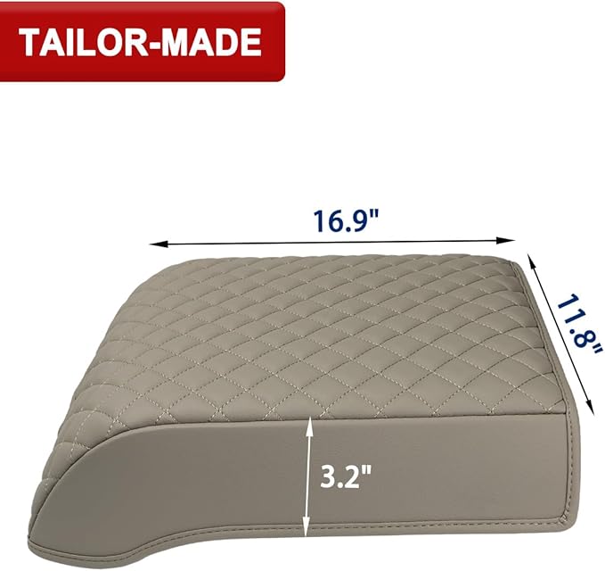 KBH Center Console Armrest Cover for 2015-2020 Ford F150, 2017-2022 F250-F550, 2018-2024 Expedition, Bucket Seat, PU Leather Cushion Pad, Anti-Scratch, Stone Gray (Not for Other Years)