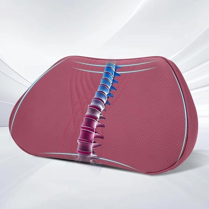 Dapucarin Lumbar Support Pillow for Car Seat, Office Chair Nappa Leather Memory Foam Lower Back Cushion for Back Pain Relief Improve Posture, Ergonomic Back Rest for Gaming Chair, Red, 1PC