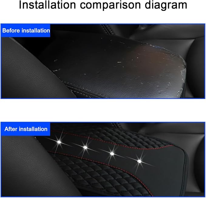 Mandark Bling Leather Car Center Console Cover, Crystal Rhinestone Vehicle Armrest Seat Box Protector, Waterproof Non-Slip Auto Arm Rest Decor Cushion, Universal for SUV, Truck, RV（Black）