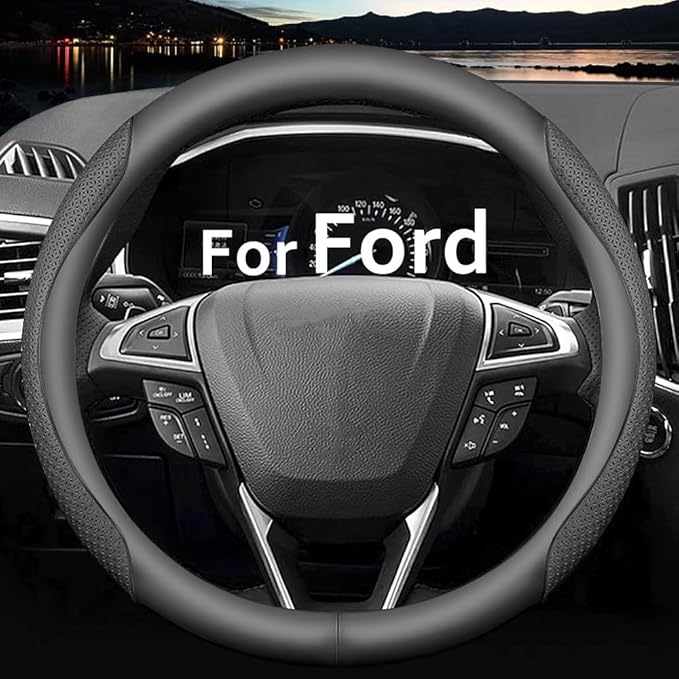 HAOTULE Nappa Leather Slim and Stylish Steering Wheel Cover, for Ford Steering Wheel Cover Accessories Interior Modification, Black
