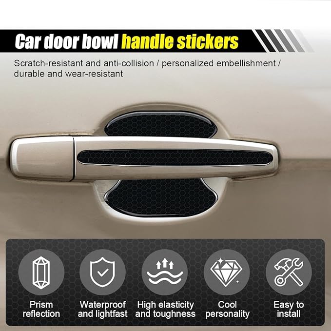 8PCS Car Door Handle Cup Scratch Protector Reflective Sticker - Anti-Scratch Car Door Handle Paint Cover Protective Film Traceless Stickers - Non-Marking Auto Doors Handles Bowl Sticker