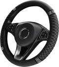 Bling Soft Leather Steering Wheel Cover, 14.5-15 Inch Sparkly Rhinestones Non-Slip Car Steering Wheel Protector, Elastic Auto Steering Wheel Cover Interior for Women Girls (Black)