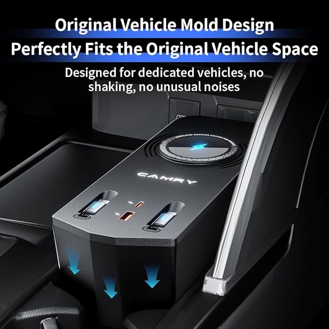 Car USB Hub Docking Station for Toyota Camry 2025 2026 Type-C Fast Charger Auto Interior Centre Console Accessories Cigarette Lighter Decoration Phone Wireless Charging Adapter