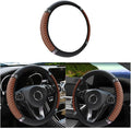 Leather Car Steering Wheel Cover, 15 Inch Colorful Rhinestones Elastic Auto Steering Wheel Protector, Bling Steering Wheel Cover for Women Men, Car Accessories for Cars, Vehicles, SUVs (Brown)