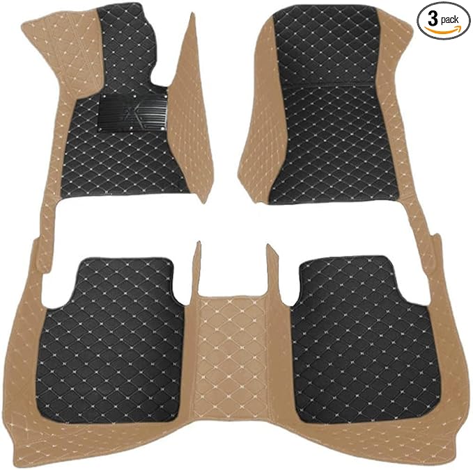 Floor Mats for Cars, All-Weather Mats, Waterproof Trim-to Fit Automotive Floor Mats for 99.9% Cars Sedan Trucks SUV, Custom Floor Liner Car Accessories (Beige Black Beige)