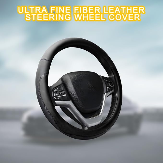 Mandark Car Steering Wheel Cover, Elastic Stretch Breathable Anti-Slip Microfiber Leather Auto Steering Wheel Protector, Soft Vehicle Interior Decor Accessories, Universal for RV, SUV, Truck (Black)
