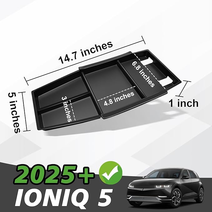 BestEvMod for 2025+ Ioniq 5 Lower Center Console Organizer Tray Storage Box Interior Accessories with Rubber Black Trim Compatible with Hyundai Ioniq 5 2025