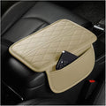 HZEL Car Center Console Cover, Scratch & Wear Resistant Soft Leather Vehicle Armrest Seat Box Cushion Pad with 2 Storage Bag, Waterproof Automotive Interior Protector, Universal Fit (Beige)