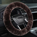 Soft Fluffy Sheepskin Car Steering Wheel Cover for Universal Auto Vehicle Women Man 14 1/2 inch-15 1/2inch Fuzzy Accessories (Teak)
