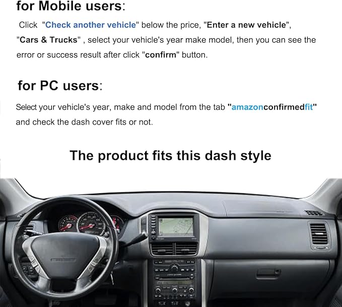 Dash Cover Mat Custom Fit for Honda Pilot Dashboard Cover Cap Pad Carpet Protector F204 (Dark Gray)