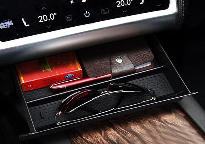 iJDMTOY Exact Fit Under Center Navigation Touch Screen Organizer Compartment Box/Tray w/Inside Mats Compatible with Tesla: 2016-2021 Model X and 2017-2021 Model S