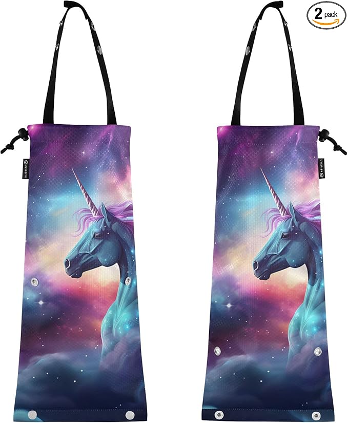 ALAZA Hanging Car Trash Bags Garbage Bag Trash Can for Back Seat Small Unicorn Galaxy Washable Storage Bag Retractable 2 Pack