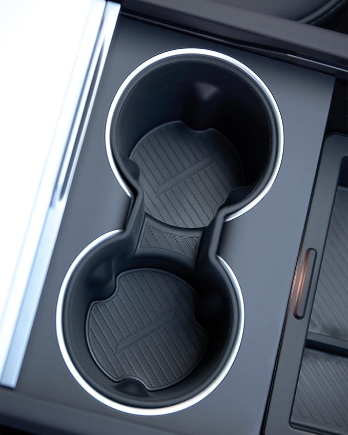 DORENA 4PCS Center Console Organizer Tray for Tesla Model 3 Highland 2024 2025 Accessories Cup Holder Inserts, Armrest Storage Box, Center Console, Wireless Charging Pad Silicone Mat Black