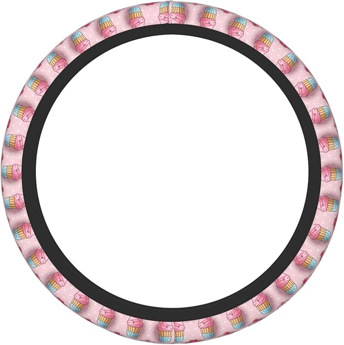 Cupcake Pattern Universal Fit Steering Wheel Cover for Car, Truck, and SUV, Durable Steering Wheel Protection
