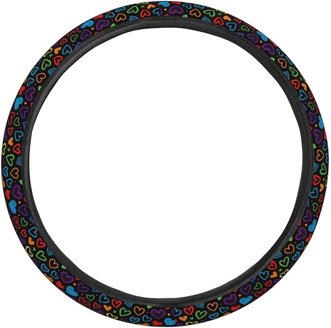 FeHuew Doodle Rainbow Hearts Steering Wheel Cover for Women, Girls 15 inch Universal Auto Car Anti Slip Wrap Steering Wheel Covers Fit for Vehicles, Truck, SUV