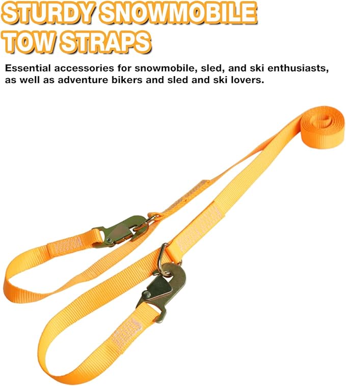 Extra Long Snowmobile Tow Straps, 4400lb Break Strength, 19ft Heavy Duty ATV Towing Rope with Hooks for Seld Snowboards Emergency Safety Tool, Snowmobiles Trailer Accessories Kit, Snowmobile Gear