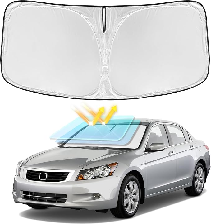 for Honda Accord 8th Gen 2008-2012 Windshield Sun Shade - 4 Layers Car Sunshades for Front Windows Shade Cover Custom Fit Accord 8th Gen Sun Visor 240T Retractable Shade Blocks UV Rays Car Accessories