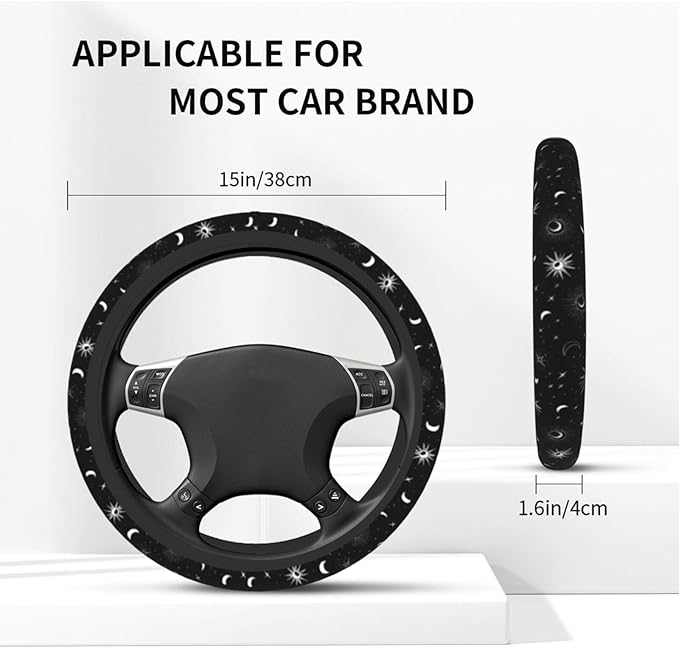 Star Moon Steering Wheel Cover Elastic Non-Slip Car Steering Wheel Covers with Seat Belt Shoulder Pad for Women Men