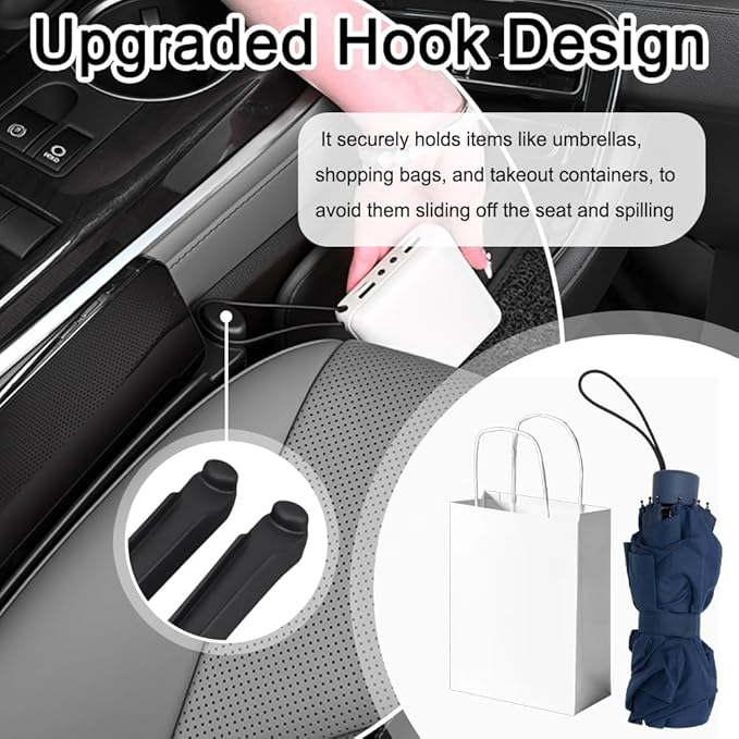 2026 Upgraded Car Seat Gap Filler 2 Pack,3 in 1 Car Seat Gap Organizer with Slot & Hook for Phone/Keys,Universal Anti-Drop in Between Cars Seats Catcher Fits for Truck SUV